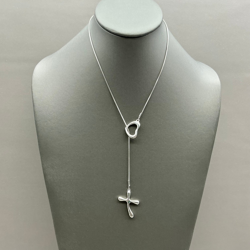 Lia Sophia Necklace Cross Pendant Silver Tone Lariat Snake Chain 20"